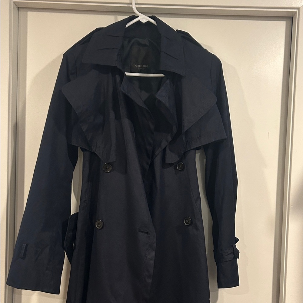 Women's Navy Double-Breasted Trench Coat